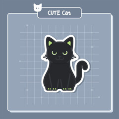 cute black cat illustration sticker
