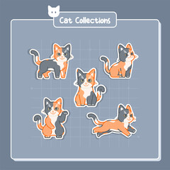 cute cat collections sticker illustration with various pose