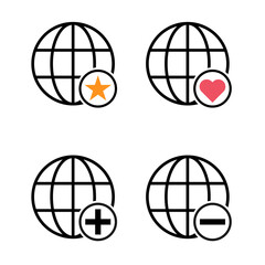 Obraz premium WWW world wide web set site symbol, Internet collection icon, website address globe, flat outline sign