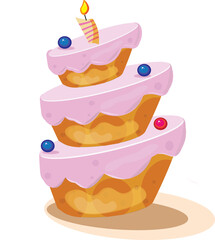 cake isolated on white background with fruits like blackberry vector