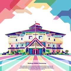pemda karawang office building colorful wpap vector illustration