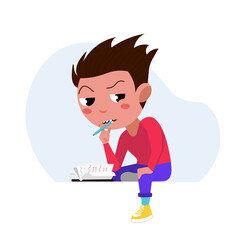 Studing thinking scholar or student vector illustration.