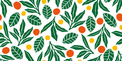 Botanical illustration background. Seamless pattern.Vector. 有機的なイラストパターン