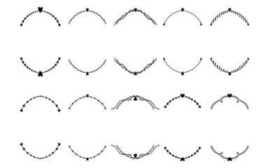 Obraz premium Set of hand drawn frames with hearts isolated on white background, vector. Silhouette frames for monograms. Doodle style.