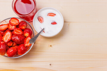 Strawberry. Strawberry slices. Strawberries with cream.