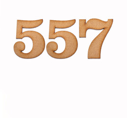 Number 557 - Piece of wood isolated on white background