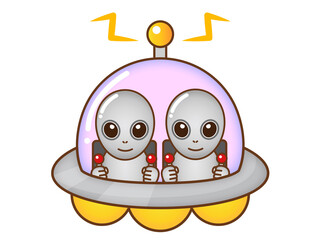 UFOを操縦する宇宙人のイラスト素材