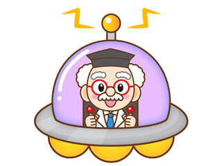 UFOを操縦する博士のイラスト素材