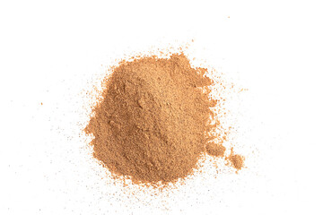 Top view of superfood guarana powder on white background