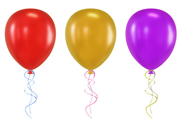 Set of colorful balloons with ribbon isolated on white background