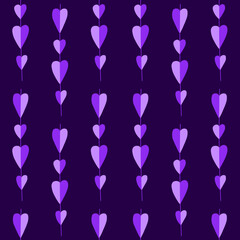 Vector purple hearts on dark purple background seamless pattern