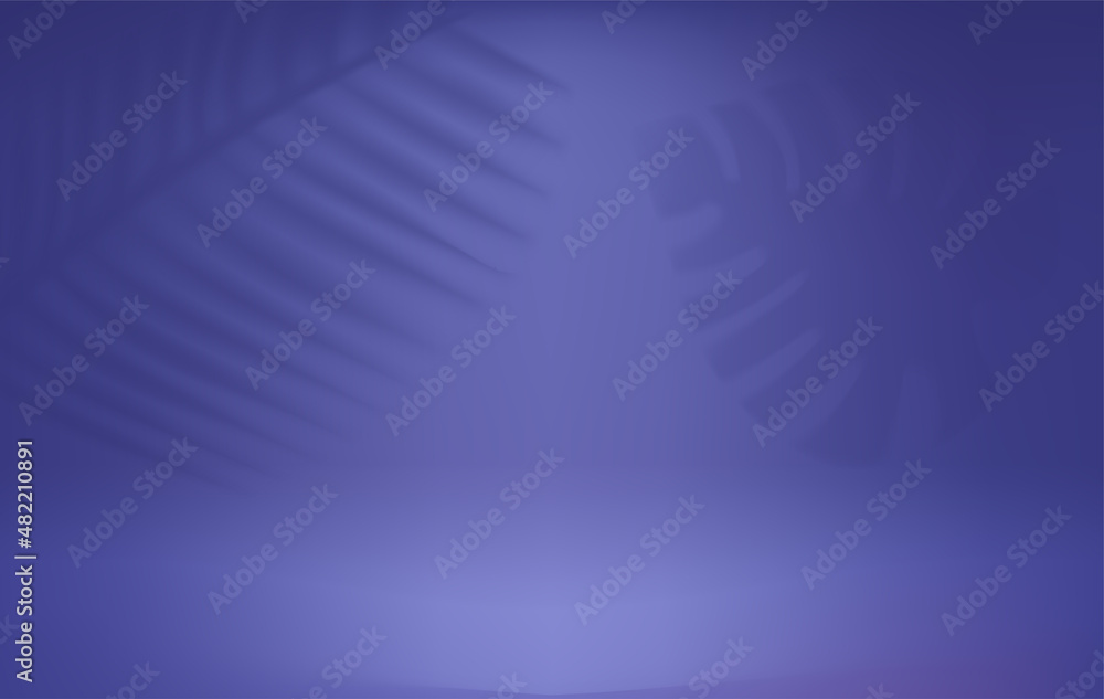Poster very peri color room with exotic leaves shadows. 3d vector showcase with shadow overlay effect