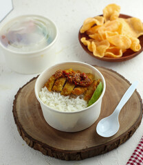 deep fried chicken katsu with rice and crackers