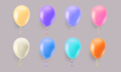 Color air balloons set isolated on grey background. 3d vector illustration