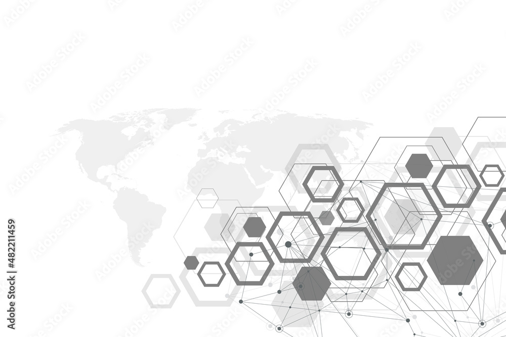 Poster Abstract polygonal background with connected lines and dots. Minimalistic geometric pattern. Molecule structure and communication. Graphic plexus background. Science, medicine, technology concept.
