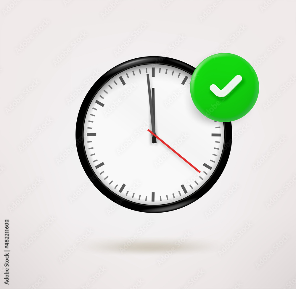 Poster Classic clock icon with checkmark. 3d vector icon