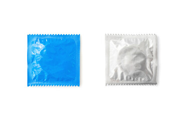 Condom wrapper isolated on white background. Male contraception