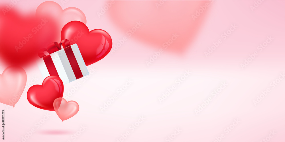 Poster valentines day banner with copy space. 3d vector illustration