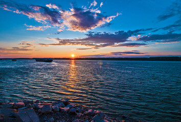 Sunset over the river Danube in Bulgaria