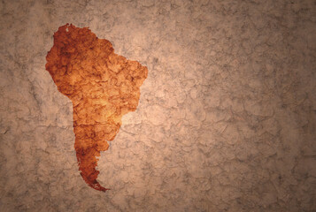map of south america on a old vintage crack paper background