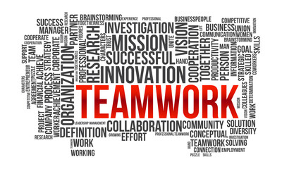 Teamwork word cloud template. Business concept vector background.