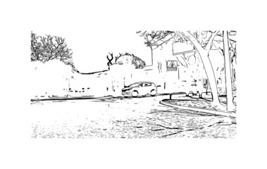 Obraz premium Building view with landmark of Manacor is the town in Spain. Hand drawn sketch illustration in vector.