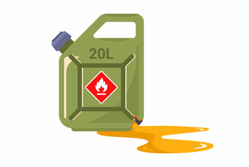 the gas canister is leaking. leakage of flammable liquid. flat vector illustration.