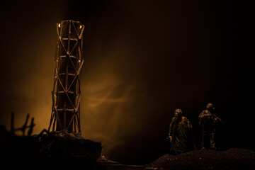 Creative artwork decoration. Chernobyl nuclear power plant at night. Layout of abandoned Chernobyl...