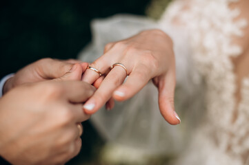 marriage, wedding ceremony, exchange of rings close-up