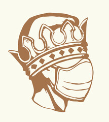 Man in medical mask and crown. Vector drawing
