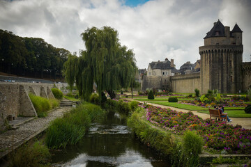 Fototapeta premium View on the ramparts of Vannes and its flower garden