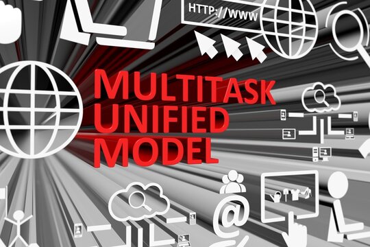 MULTITASK UNIFIED MODEL concept blurred background 3d render illustration