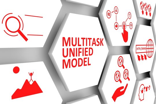 MULTITASK UNIFIED MODEL concept cell background 3d illustration