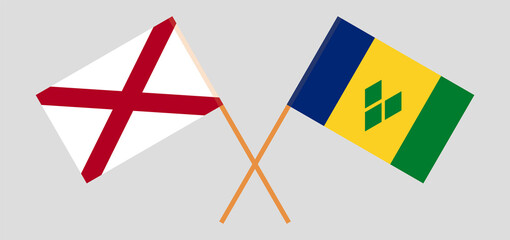 Crossed flags of The State of Alabama and Saint Vincent and the Grenadines. Official colors. Correct proportion