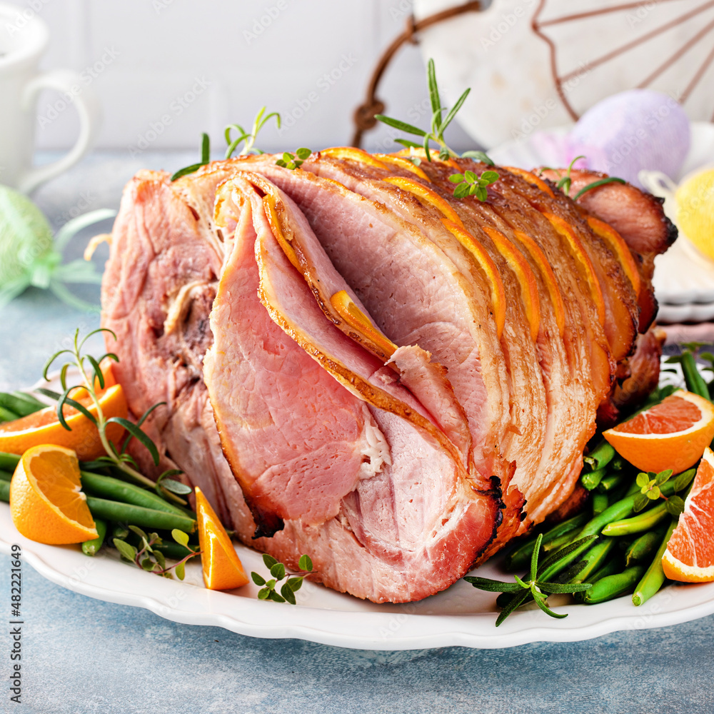 Wall mural traditional easter ham with orange honey glaze