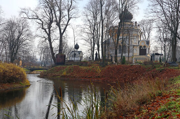 Old crypt and tombs at the Nikolskoe Cemetery at the Alexander Nevsky Lavra in Saint Petersburg,...