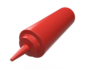 Isolated Dynamic Angle of Red Squeezy Ketchup Bottle on White Background, 3D Illustration.