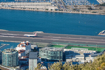View of Gibraltar airport from a vantage point on a rock.