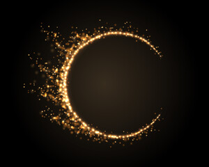 Abstract golden circle with light effect. Glowing frame. Luxury background.
