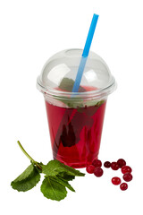 Plastic glass of refreshing drink, isolate, white background