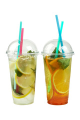 Plastic glass of refreshing drink, isolate, white background