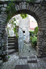 Fototapeta na wymiar An ancient arch in the medieval quarter of Gaeta, an Italian town in the Lazio region.