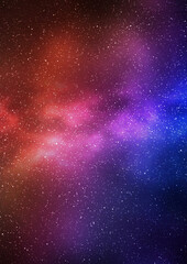 Night starry sky and bright blue red galaxy, vertical background