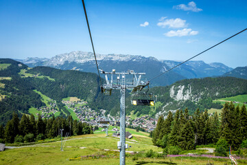 Chair lift above the village of La Clusaz, France