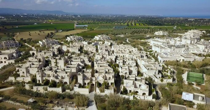 Aerial view of Borgo Egnazia touristic village near Fasano, Province of Brindisi, in Italy