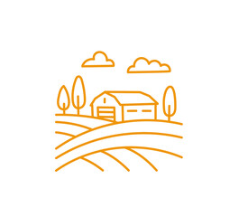 Ranch barn icon. Agricultural farm field. Editable stroke size.