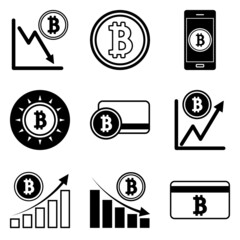Bitcoin Flat Icon Set Isolated On White Background