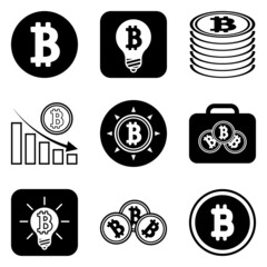 Bitcoin Flat Icon Set Isolated On White Background