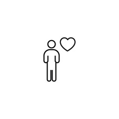 Outline sign related to heart and romance. Editable stroke. Modern sign in flat style. Suitable for advertisements, articles, books etc. Line icon of heart next to faceless person