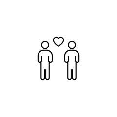 Outline sign related to heart and romance. Editable stroke. Modern sign in flat style. Suitable for articles, books etc. Line icon of heart inside of faceless people as symbol of lgbt couple